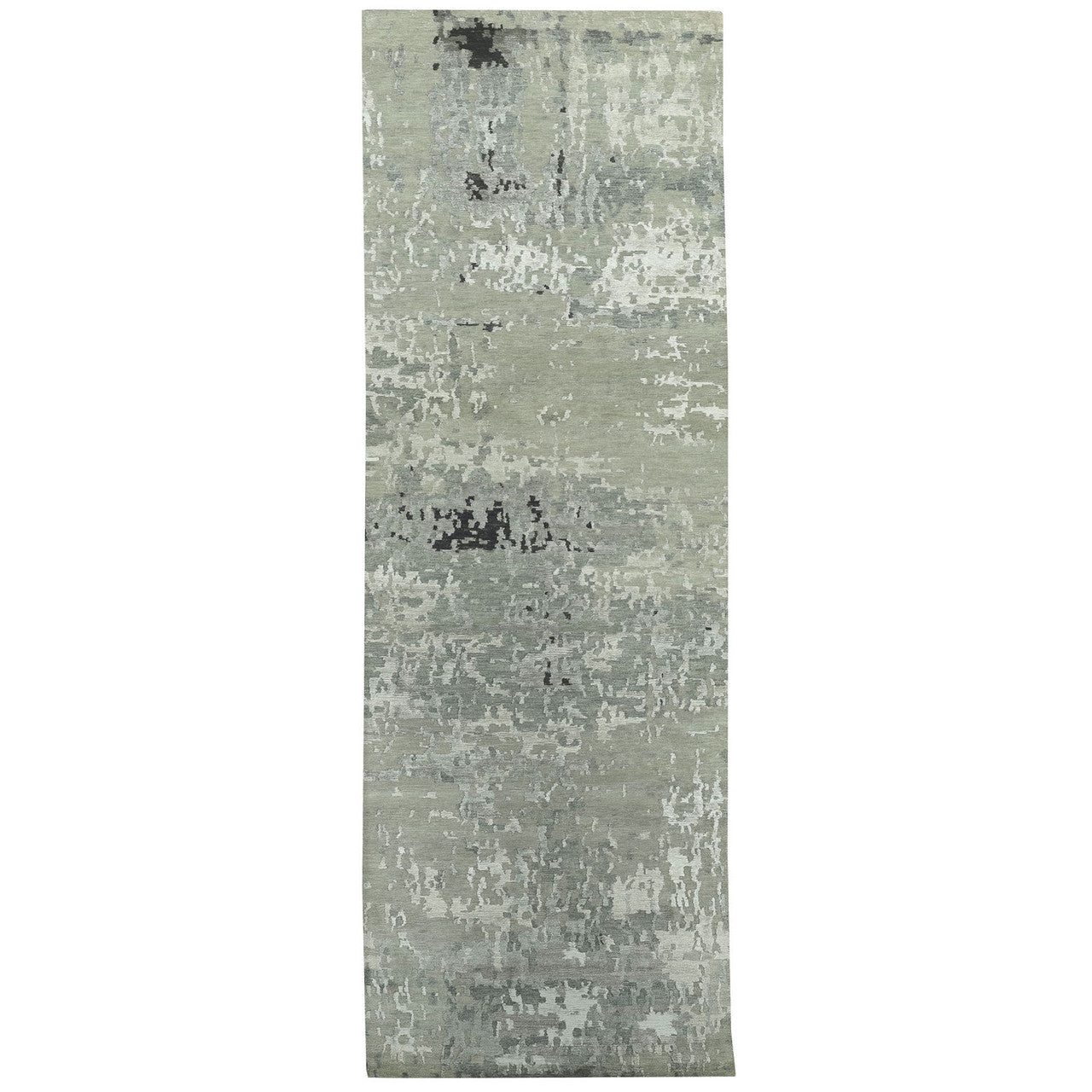 Gray 2'8" x 19'10" Modern and Contemporary Hand knotted Wool/Silk Rug - Sku: O058890