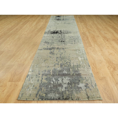 Modern and Contemporary Wool & Silk Hand Knotted Rug Grey No Border 2.8X19.10 -O058890