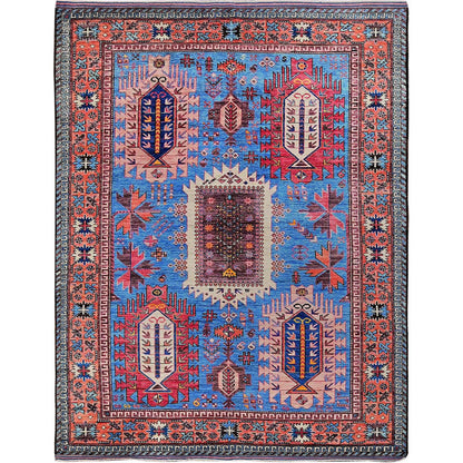 Kazak Wool Hand Knotted Rug Blue 5.11x7.8 -O0588
