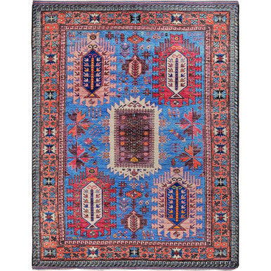 Kazak Wool Hand Knotted Rug Blue 5.11x7.8 -O0588
