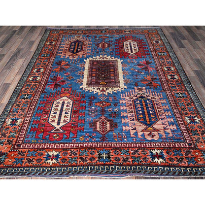Kazak Wool Hand Knotted Rug Blue 5.11x7.8 -O0588