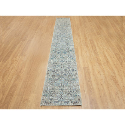 Transitional Wool & Silk Hand Knotted Rug Ivory No Border 2.5X20.5 -O058946