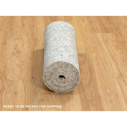 Transitional Wool & Silk Hand Knotted Rug Ivory No Border 2.5X20.5 -O058946