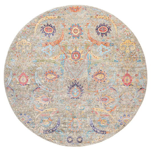 Transitional Wool & Silk Hand Knotted Rug Beige No Border 12.0X12.0 -O058965