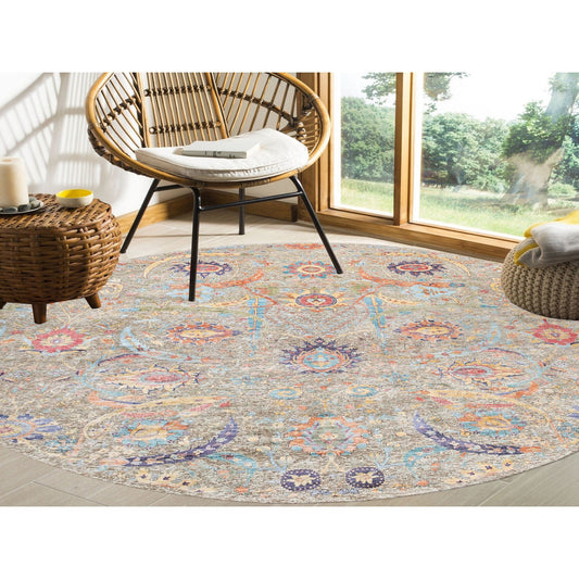 Transitional Wool & Silk Hand Knotted Rug Beige No Border 12.0X12.0 -O058965