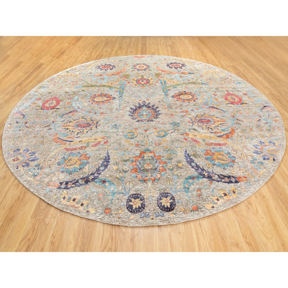 Transitional Wool & Silk Hand Knotted Rug Beige No Border 12.0X12.0 -O058965