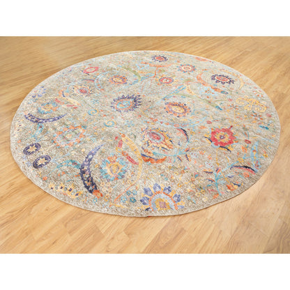 Transitional Wool & Silk Hand Knotted Rug Beige No Border 12.0X12.0 -O058965