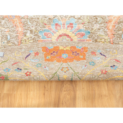 Transitional Wool & Silk Hand Knotted Rug Beige No Border 12.0X12.0 -O058965