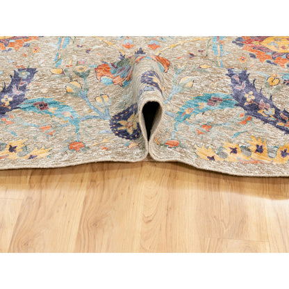 Transitional Wool & Silk Hand Knotted Rug Beige No Border 12.0X12.0 -O058965