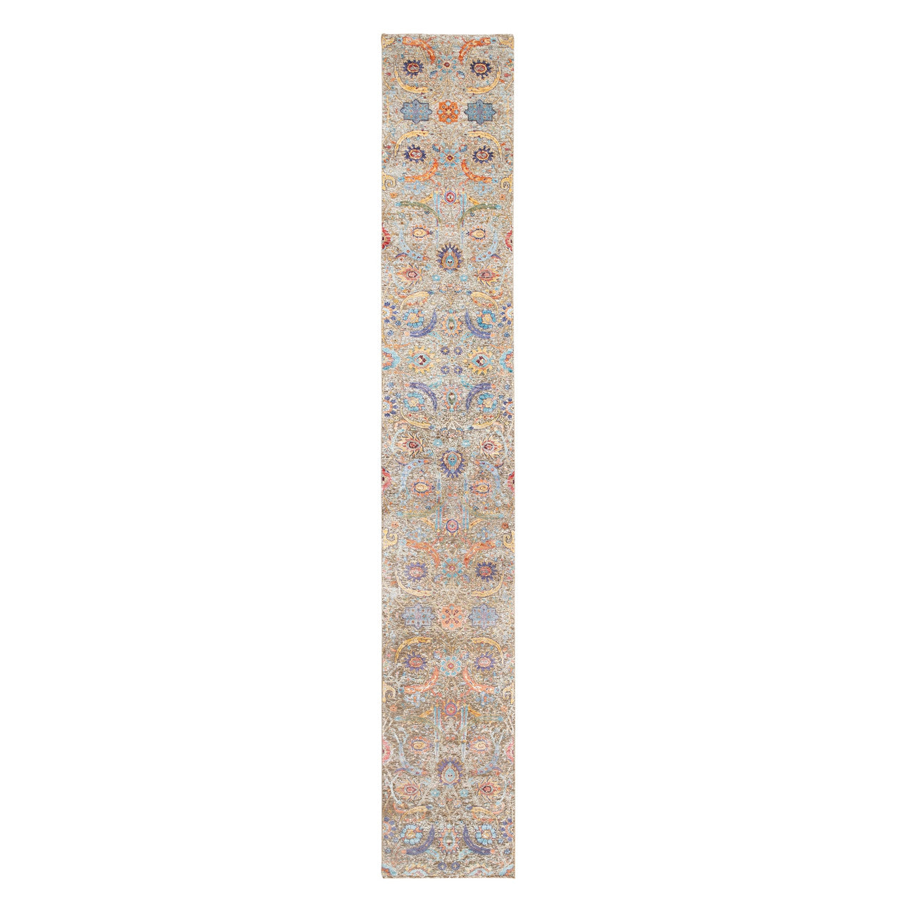 Ivory 2'6" x 16'4" and Hand knotted Wool/Silk Rug - Sku: O058966
