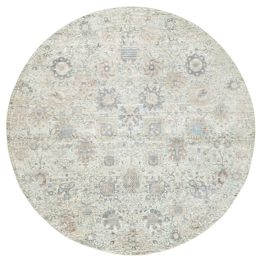 Transitional Wool & Silk Hand Knotted Rug Ivory No Border 11.10X11.10 -O058979