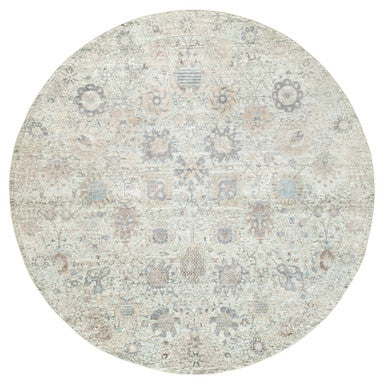 Transitional Wool & Silk Hand Knotted Rug Ivory No Border 11.10X11.10 -O058979