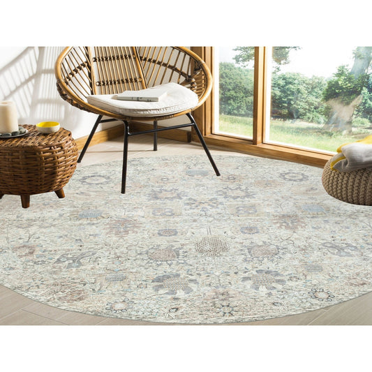 Transitional Wool & Silk Hand Knotted Rug Ivory No Border 11.10X11.10 -O058979