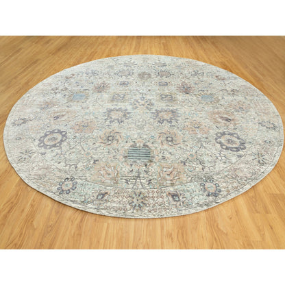 Transitional Wool & Silk Hand Knotted Rug Ivory No Border 11.10X11.10 -O058979