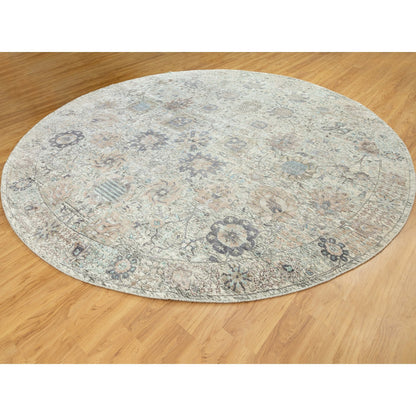 Transitional Wool & Silk Hand Knotted Rug Ivory No Border 11.10X11.10 -O058979