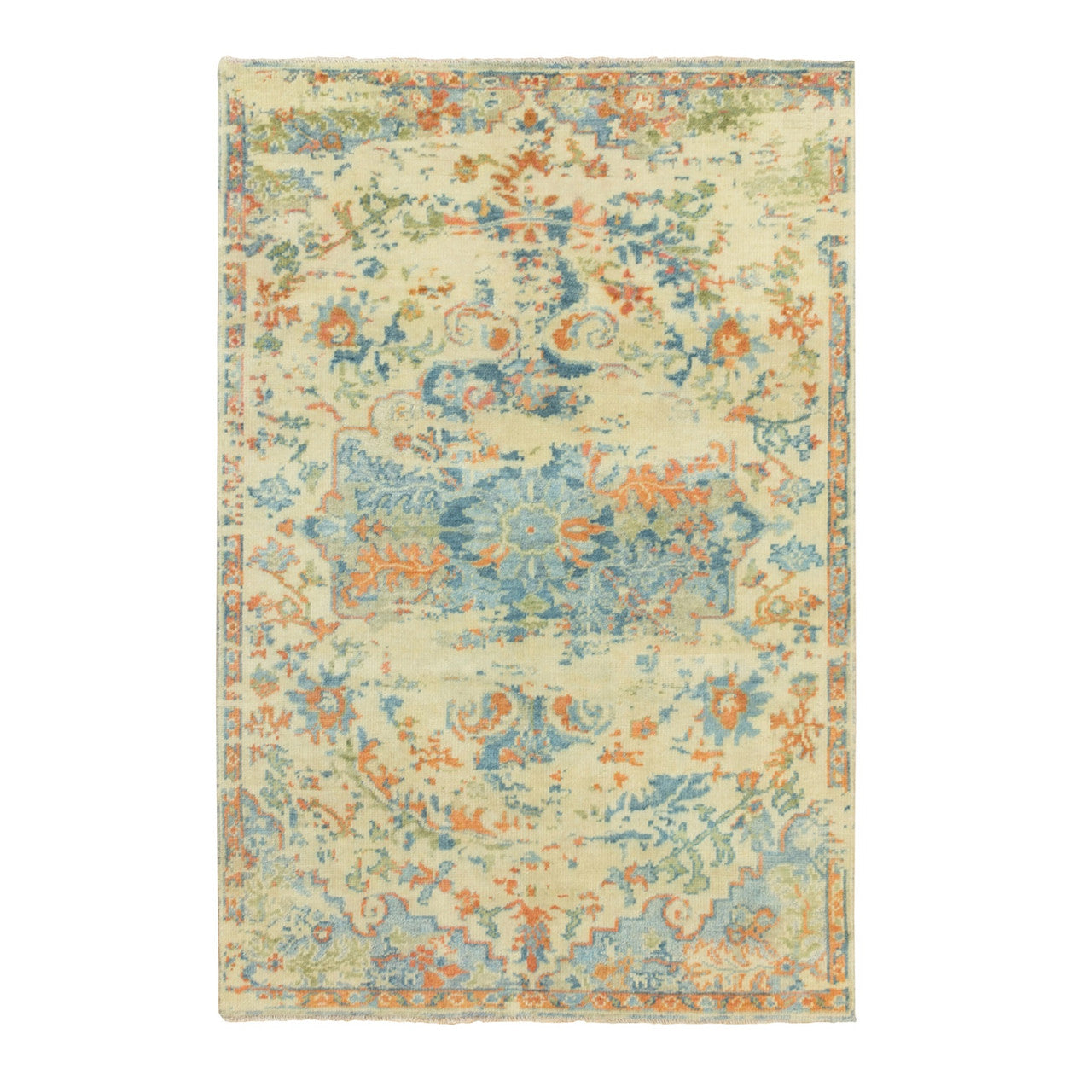 Ivory 5'9" x 9'0" Heriz Hand knotted Wool Rug - Sku: O058988