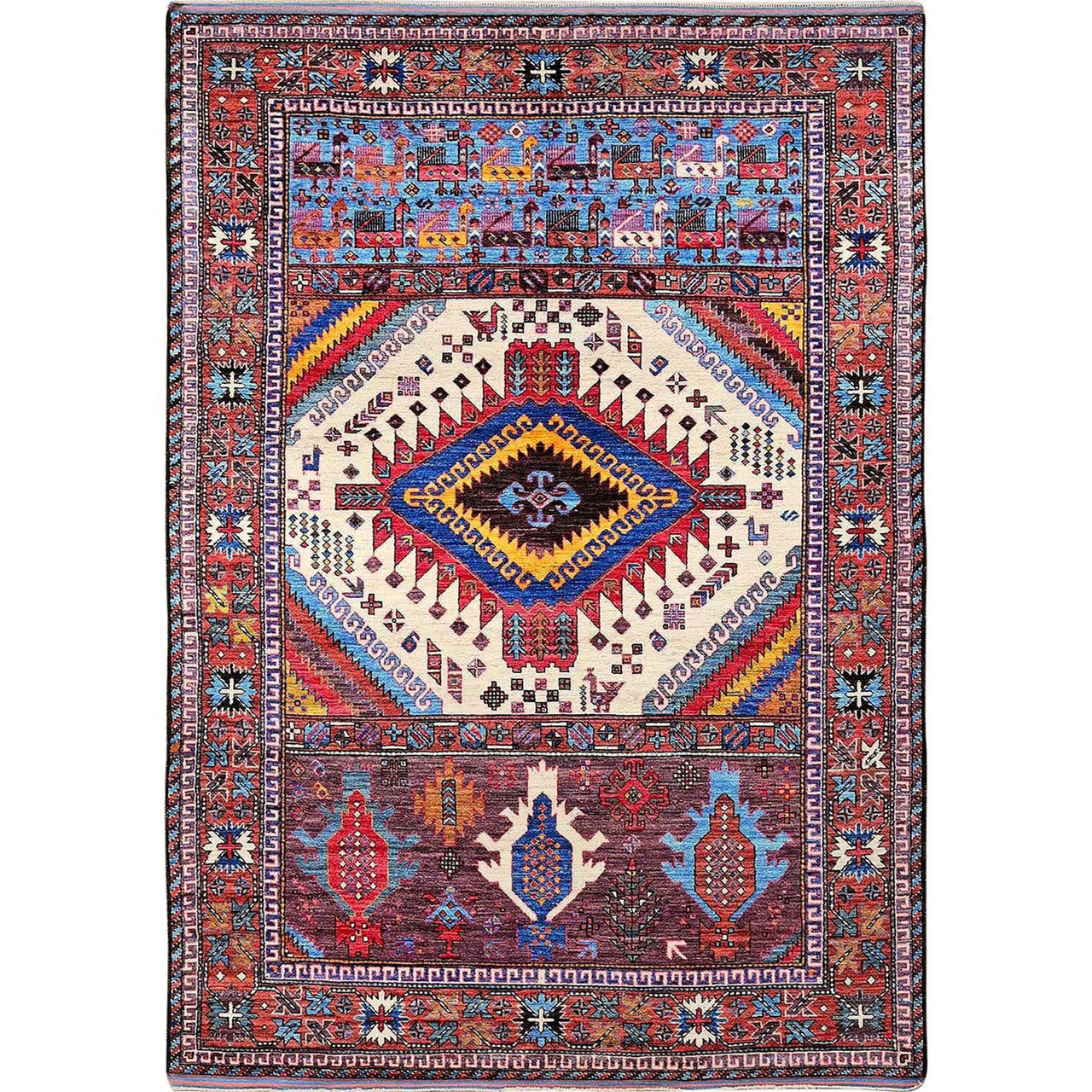 Kazak Wool Hand Knotted Rug Ivory 6.0x8.6 -O0589