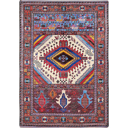 Kazak Wool Hand Knotted Rug Ivory 6.0x8.6 -O0589