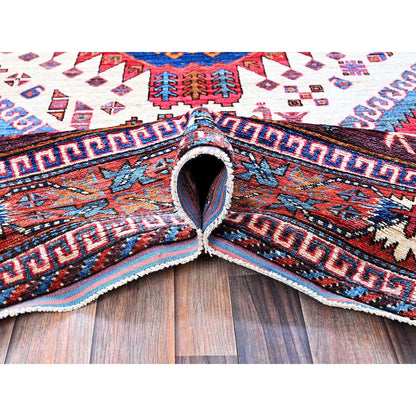 Kazak Wool Hand Knotted Rug Ivory 6.0x8.6 -O0589