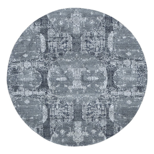 Transitional Wool & Silk Hand Knotted Rug Grey No Border 6.0X6.0 -O059002