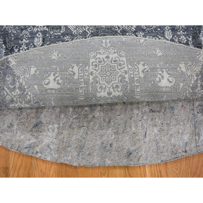 Transitional Wool & Silk Hand Knotted Rug Grey No Border 6.0X6.0 -O059002