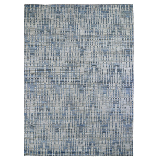 Modern and Contemporary Wool & Pure Silk Hand Knotted Rug Beige No Border 9.0X12.0 -O059003