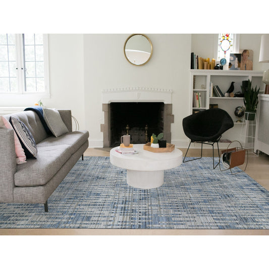 Modern and Contemporary Wool & Pure Silk Hand Knotted Rug Beige No Border 9.0X12.0 -O059003
