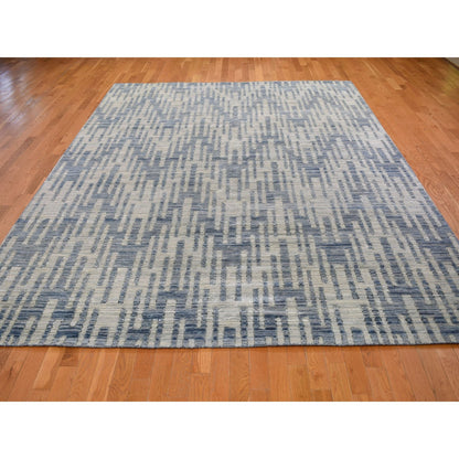 Modern and Contemporary Wool & Pure Silk Hand Knotted Rug Beige No Border 9.0X12.0 -O059003