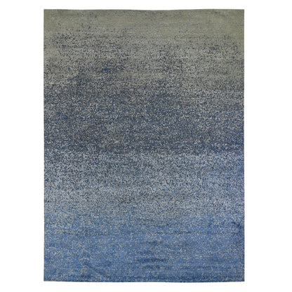 Modern and Contemporary Wool & Pure Silk Hand Knotted Rug Blue No Border 9.0X12.0 -O059007