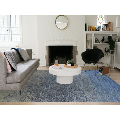 Modern and Contemporary Wool & Pure Silk Hand Knotted Rug Blue No Border 9.0X12.0 -O059007