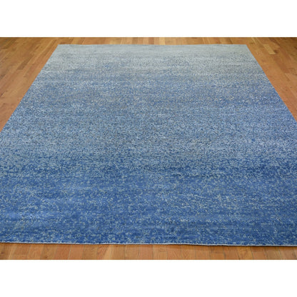 Modern and Contemporary Wool & Pure Silk Hand Knotted Rug Blue No Border 9.0X12.0 -O059007
