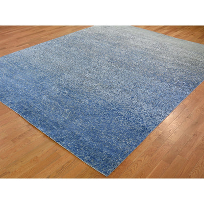 Modern and Contemporary Wool & Pure Silk Hand Knotted Rug Blue No Border 9.0X12.0 -O059007