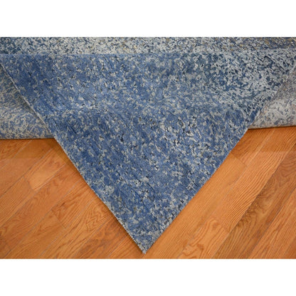 Modern and Contemporary Wool & Pure Silk Hand Knotted Rug Blue No Border 9.0X12.0 -O059007