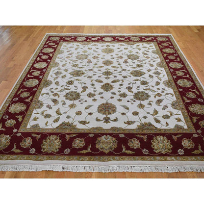 Rajasthan Wool & Silk Hand Knotted Rug Ivory Burgandy 8.0X10.0 -O059009