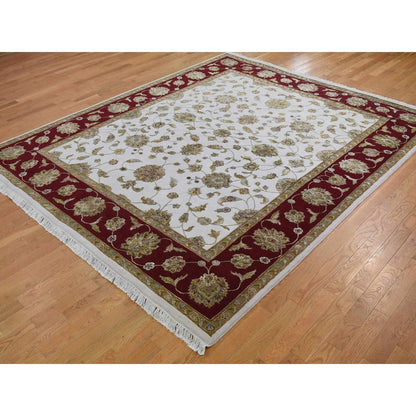 Rajasthan Wool & Silk Hand Knotted Rug Ivory Burgandy 8.0X10.0 -O059009