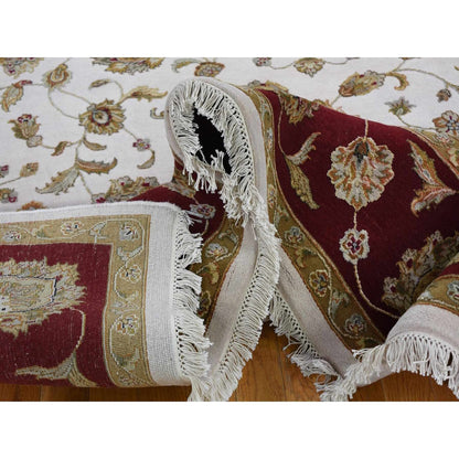 Rajasthan Wool & Silk Hand Knotted Rug Ivory Burgandy 8.0X10.0 -O059009