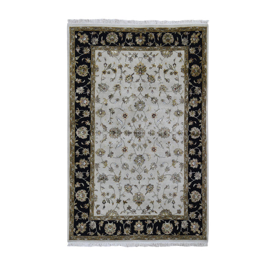 Rajasthan Wool & Silk Hand Knotted Rug Ivory Black 6.0X9.3 -O059016