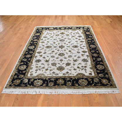 Rajasthan Wool & Silk Hand Knotted Rug Ivory Black 6.0X9.3 -O059016