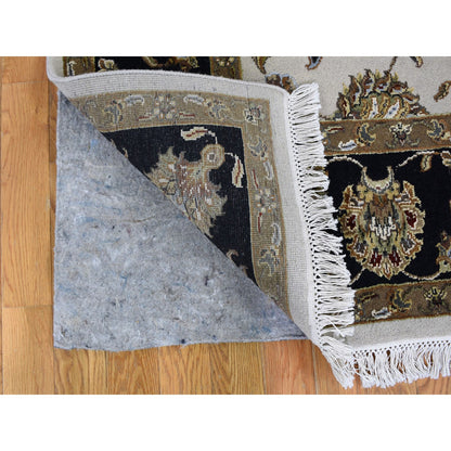 Rajasthan Wool & Silk Hand Knotted Rug Ivory Black 6.0X9.3 -O059016
