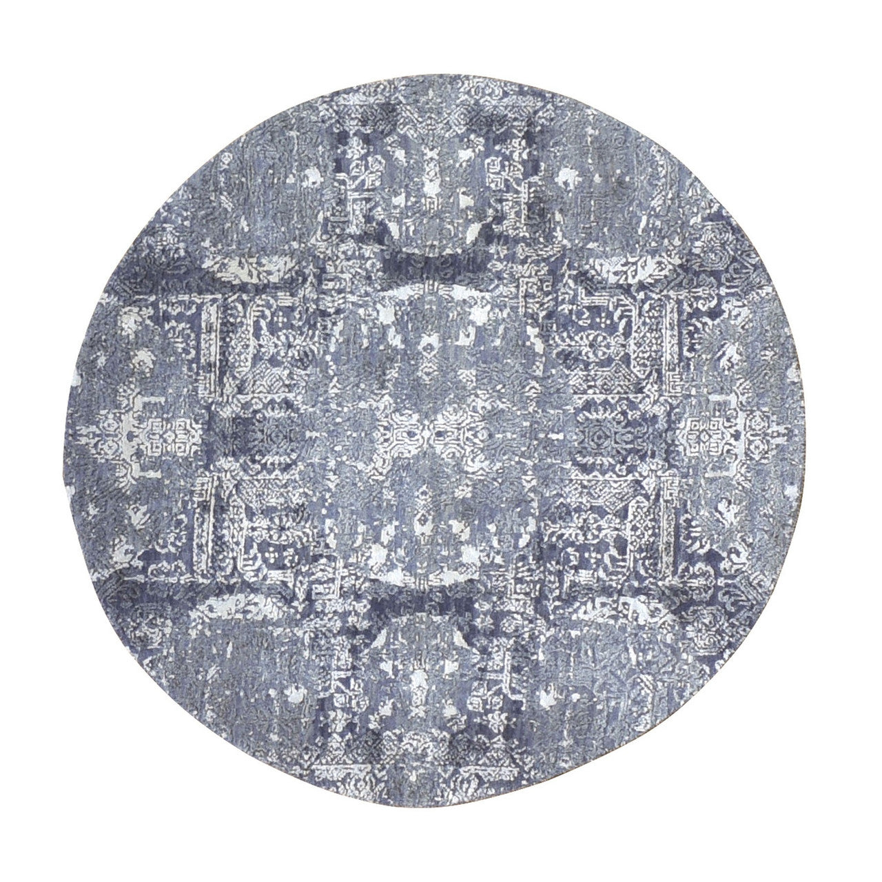 Transitional Wool & Silk Hand Knotted Rug Grey No Border 4.0X4.0 -O059025