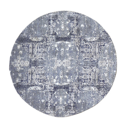 Transitional Wool & Silk Hand Knotted Rug Grey No Border 4.0X4.0 -O059025