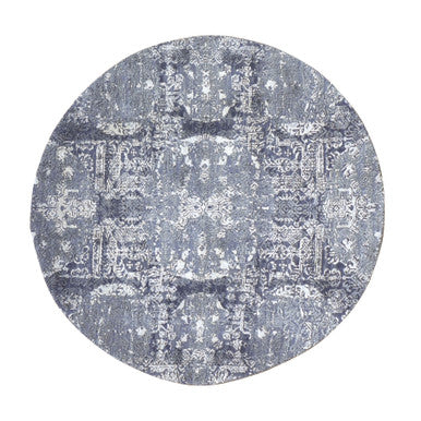 Transitional Wool & Silk Hand Knotted Rug Grey No Border 4.0X4.0 -O059025