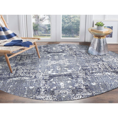 Transitional Wool & Silk Hand Knotted Rug Grey No Border 4.0X4.0 -O059025