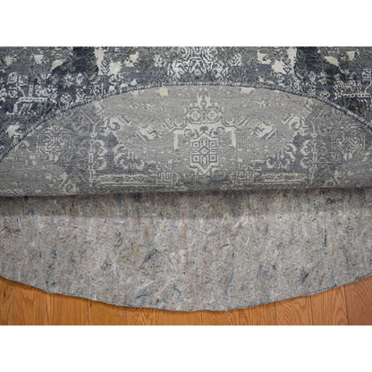 Transitional Wool & Silk Hand Knotted Rug Grey No Border 4.0X4.0 -O059025
