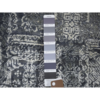 Transitional Wool & Silk Hand Knotted Rug Grey No Border 4.0X4.0 -O059025