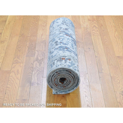 Modern and Contemporary Wool & Silk Hand Knotted Rug Grey No Border 2.5X12.0 -O059043