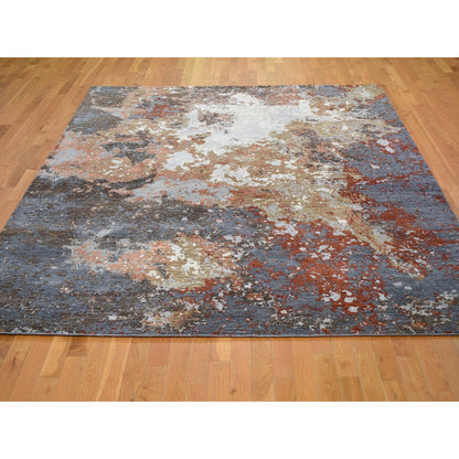 Modern and Contemporary Wool & Silk Hand Knotted Rug Grey No Border 8.0X10.0 -O059046