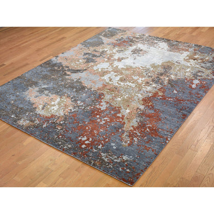 Modern and Contemporary Wool & Silk Hand Knotted Rug Grey No Border 8.0X10.0 -O059046