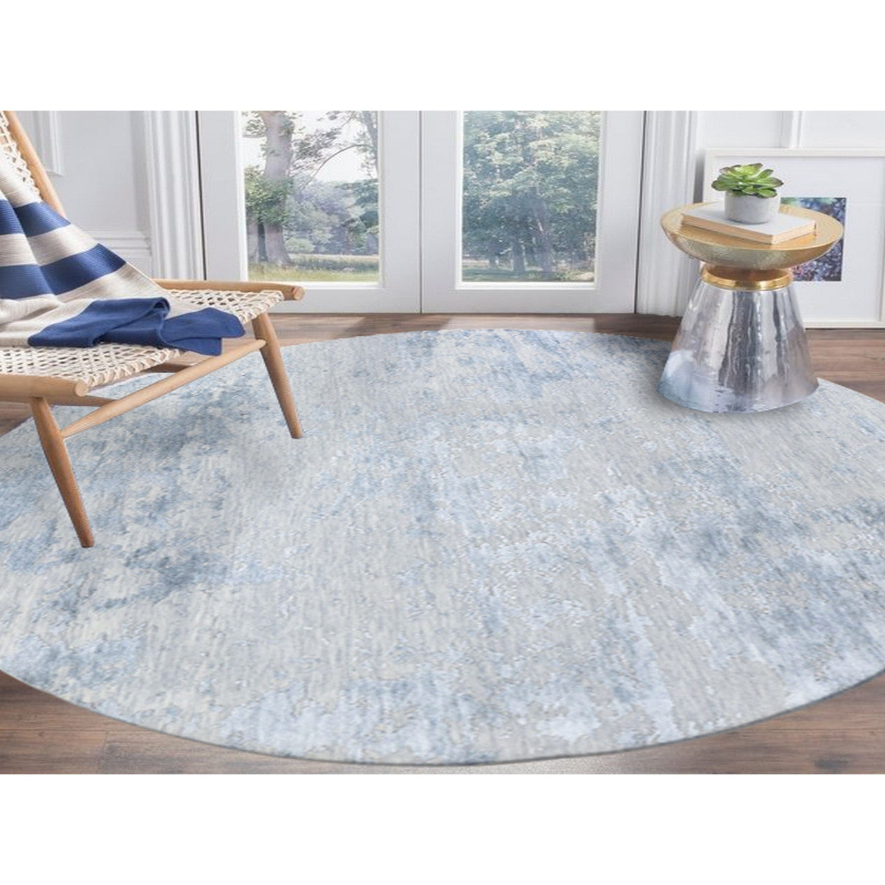 Modern and Contemporary Wool & Silk Hand Knotted Rug Grey No Border 7.10X7.10 -O059053