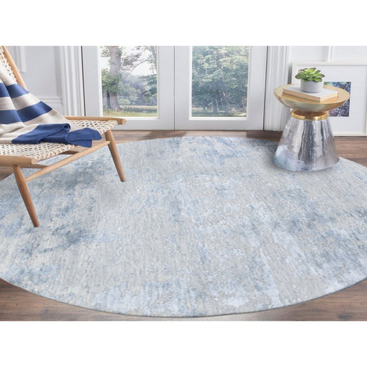 Modern and Contemporary Wool & Silk Hand Knotted Rug Grey No Border 7.10X7.10 -O059053